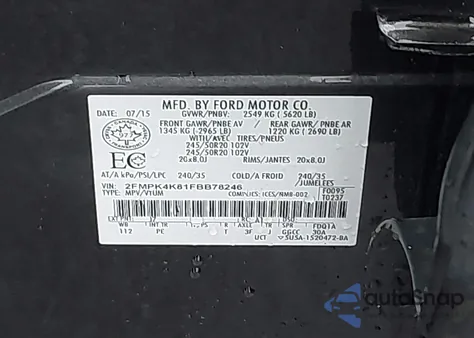 2015 Ford Edge Titanium z USA, uszkodzony, nr VIN 2FMPK4K81FBB78246